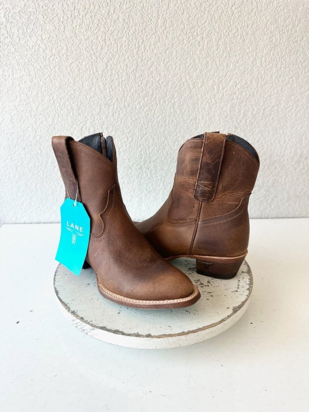 Lane Boots PLAIN JANE Desert Clay Cowboy Bootie Brown Western Cowgirl Short Sz 7